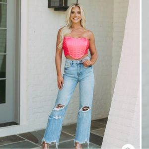 These Three Boutique High Rise Light Wash Ripped Jeans